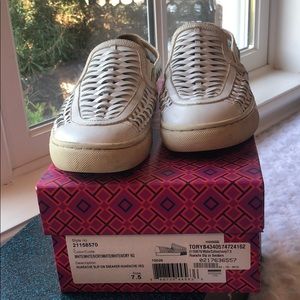 Tory Burch white leather huaraches